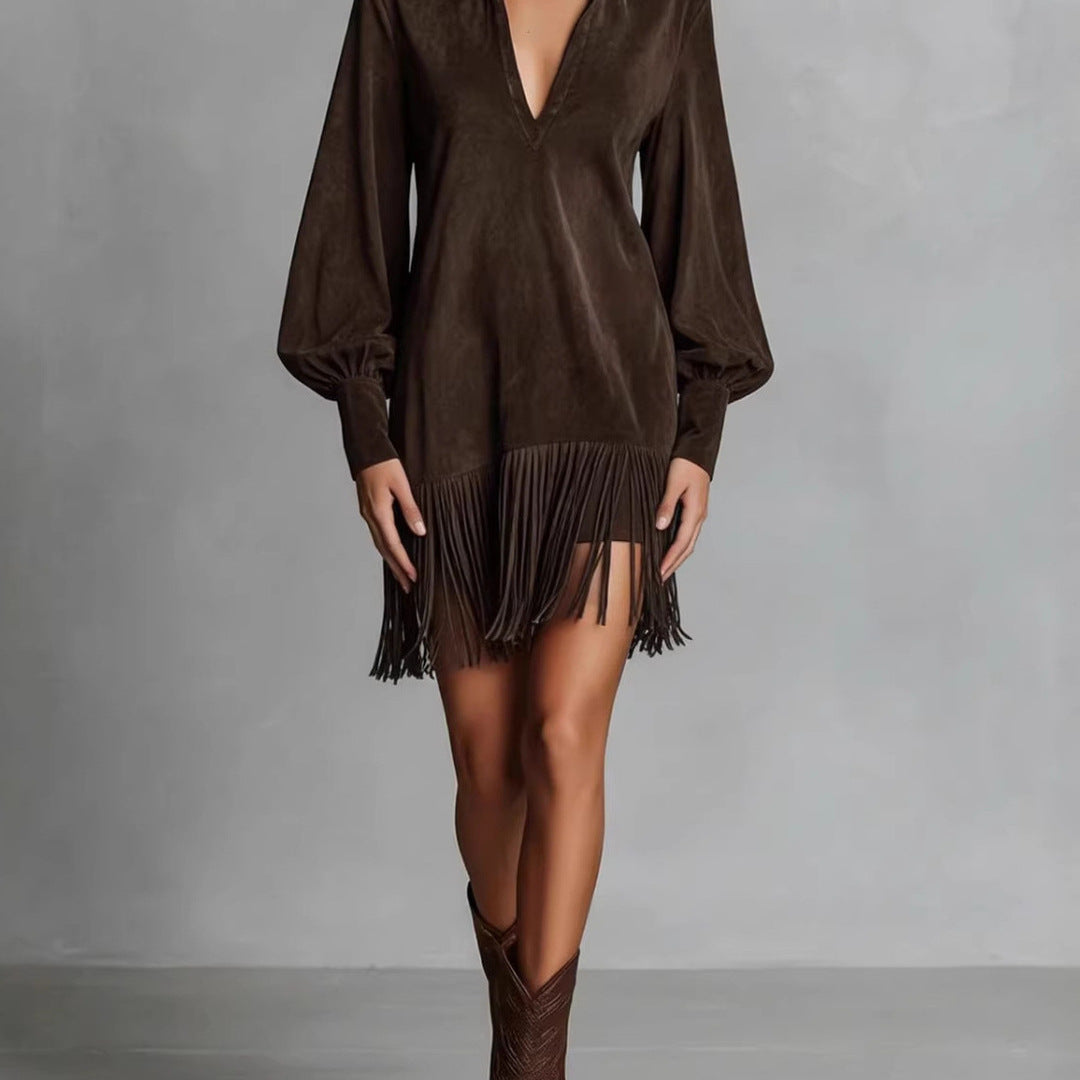 Western Style Elegant Trench Long-sleeved Black Beautiful Dress