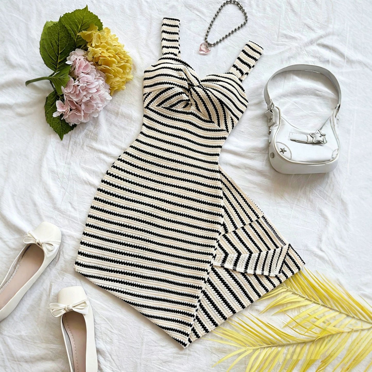 Women's Fashion Comfortable Striped Spaghetti Straps Chest Knot Dress
