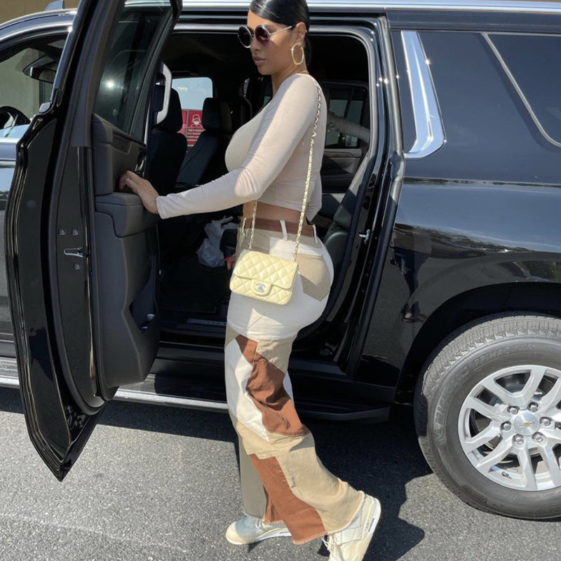 Women's Autumn Fashion Stitching Denim Trousers Jeans