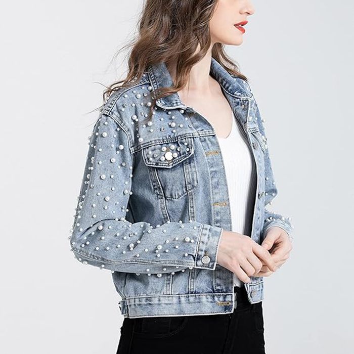 Women's Innovative Cool Pearl Denim Rhinestone Jackets