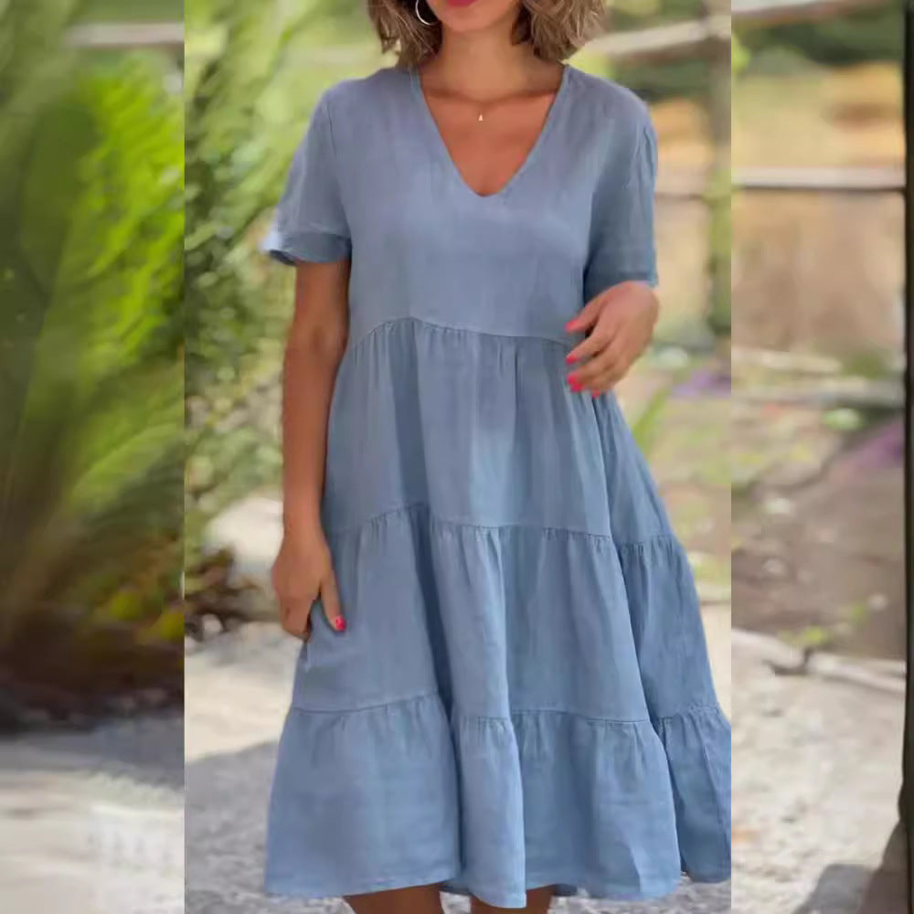 Women's Fresh Sweet Solid Color Wide Hem Dresses