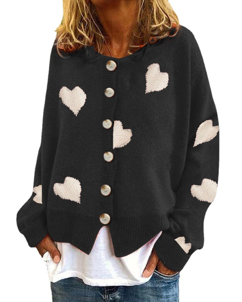 Women's Cool Creative Knitted Single-breasted Love Sweaters