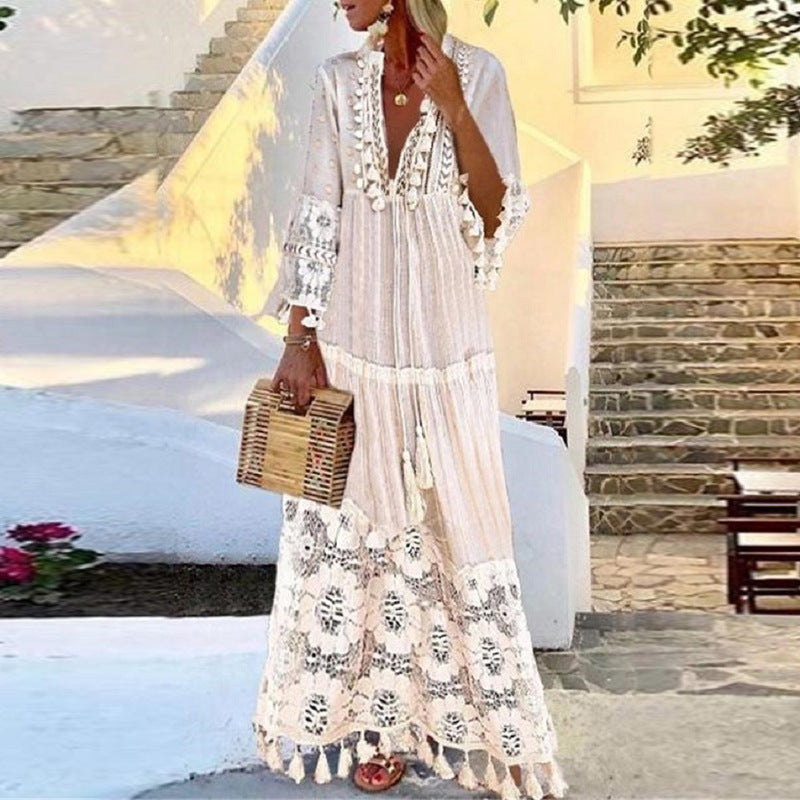 Tassel Stitching Beach Vacation Temperament Long Dresses