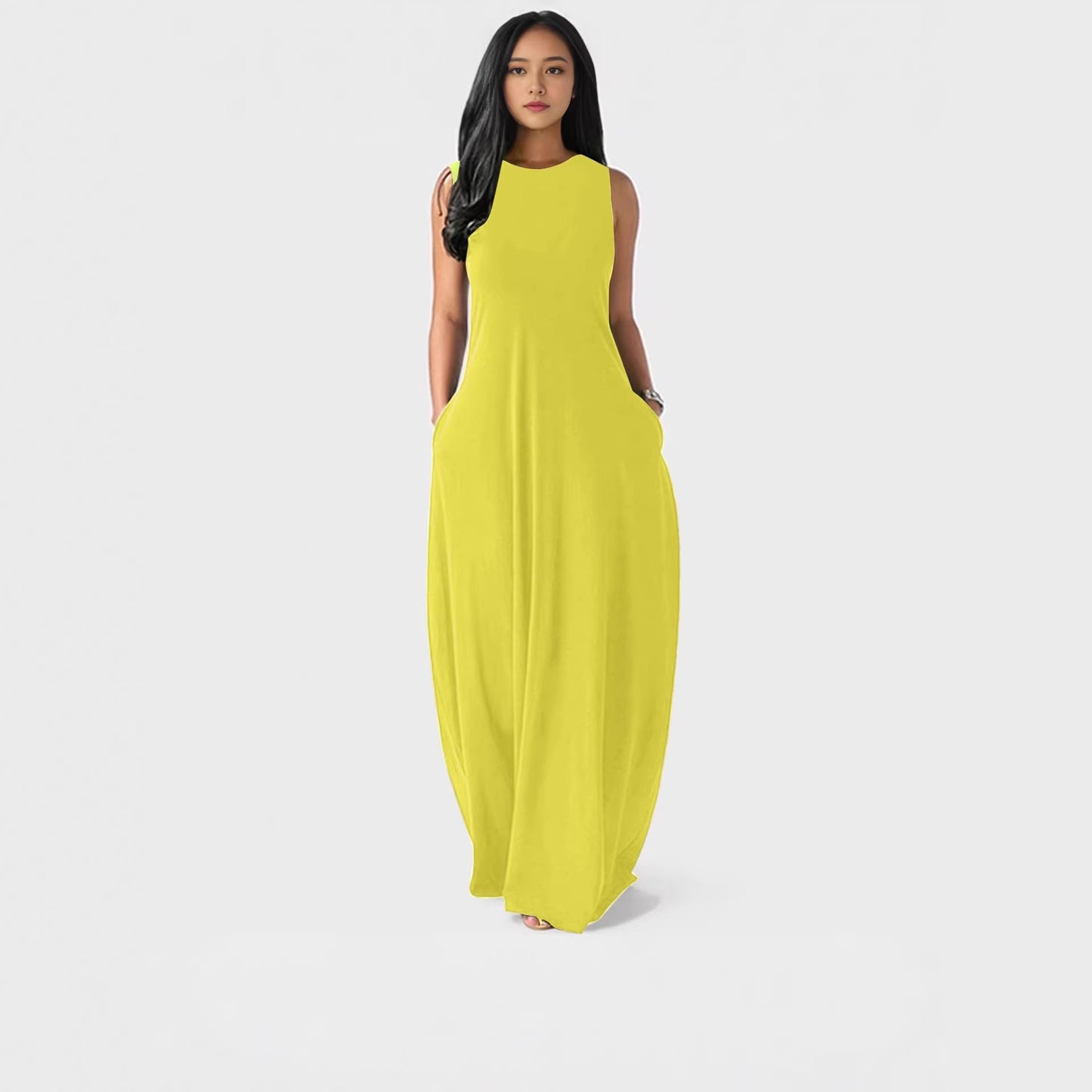 Summer Solid Color Round Neck Casual Dress