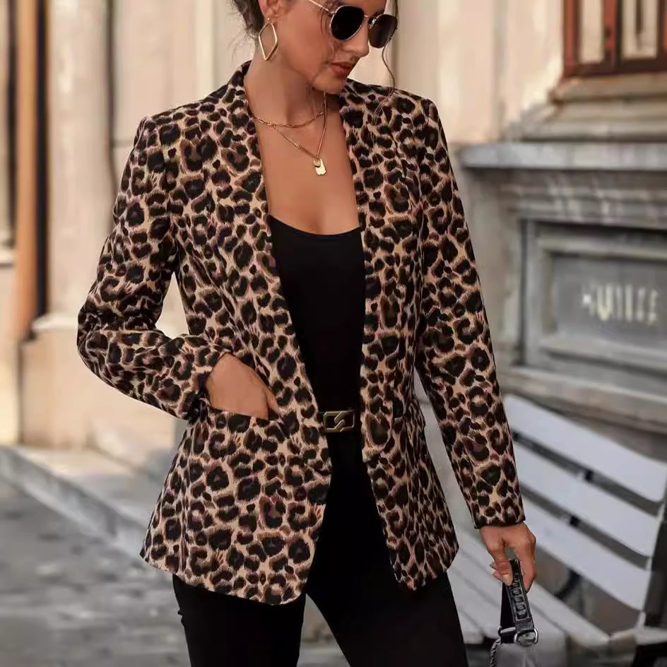 Fashion Trend Leopard Print Temperament Commute Coats