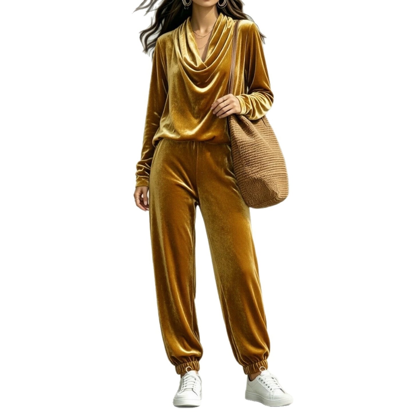 Women's Draped Collar Long Sleeve Ankle Banded Fashion Casual Suit