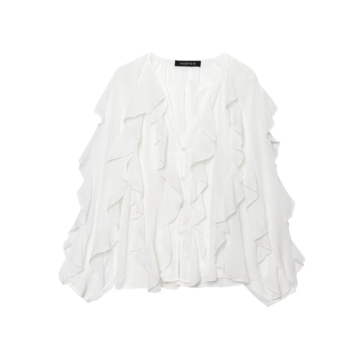 Women's Summer Street Fashion Laminated Decoration Long-sleeved Blouses