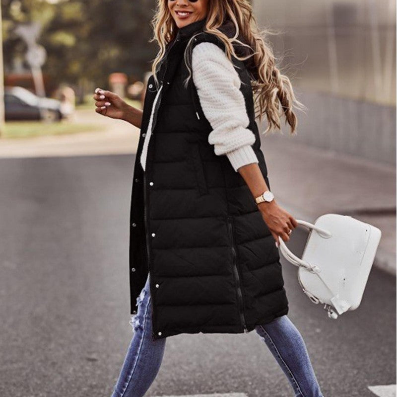 Women's Color Hooded Slim Fit Elegance Sleeveless Coats