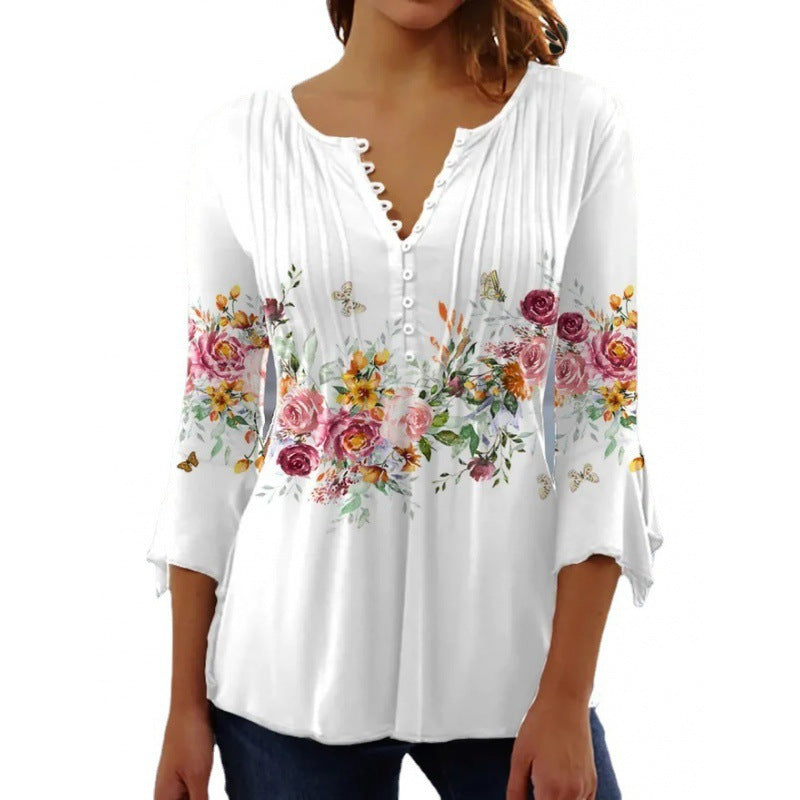 Women's Fashion Wear Floral Printed Sleeve Pleated Button Shorts