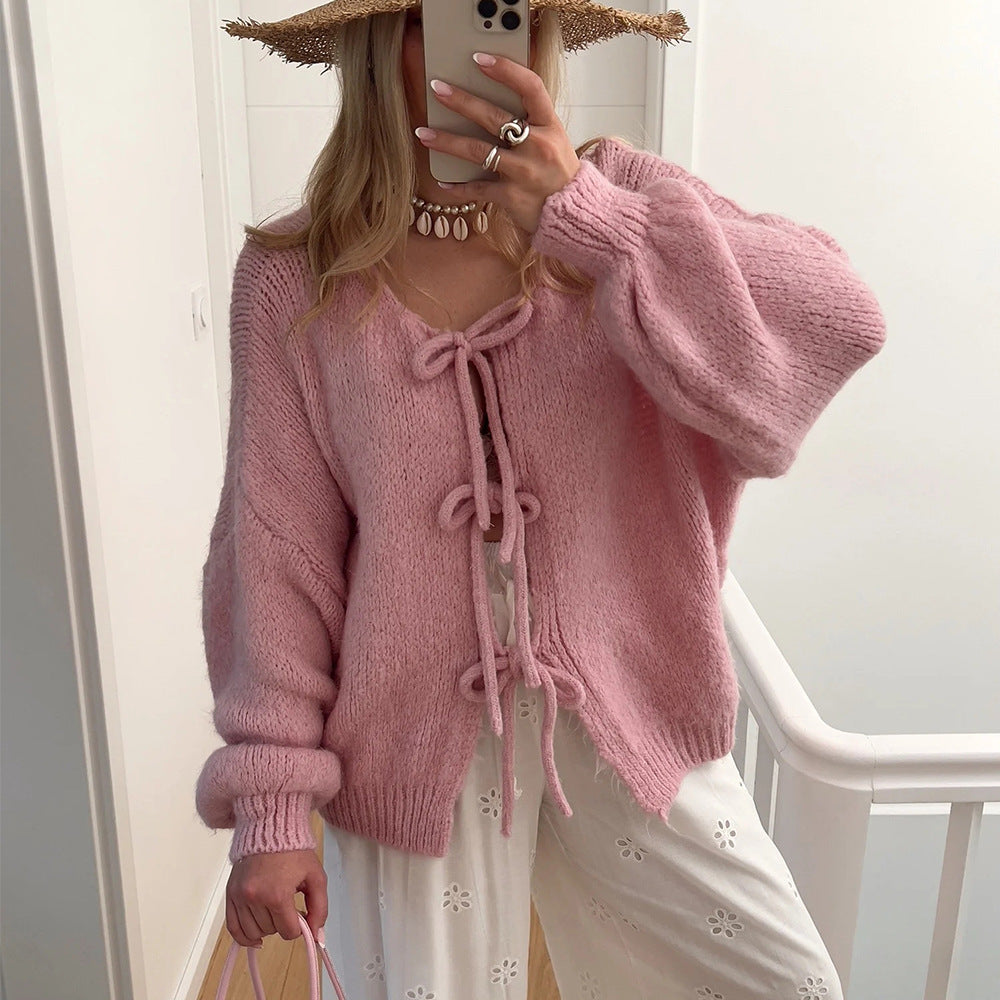 Women's Fashion Round Neck Long Sleeve Pink Sweaters