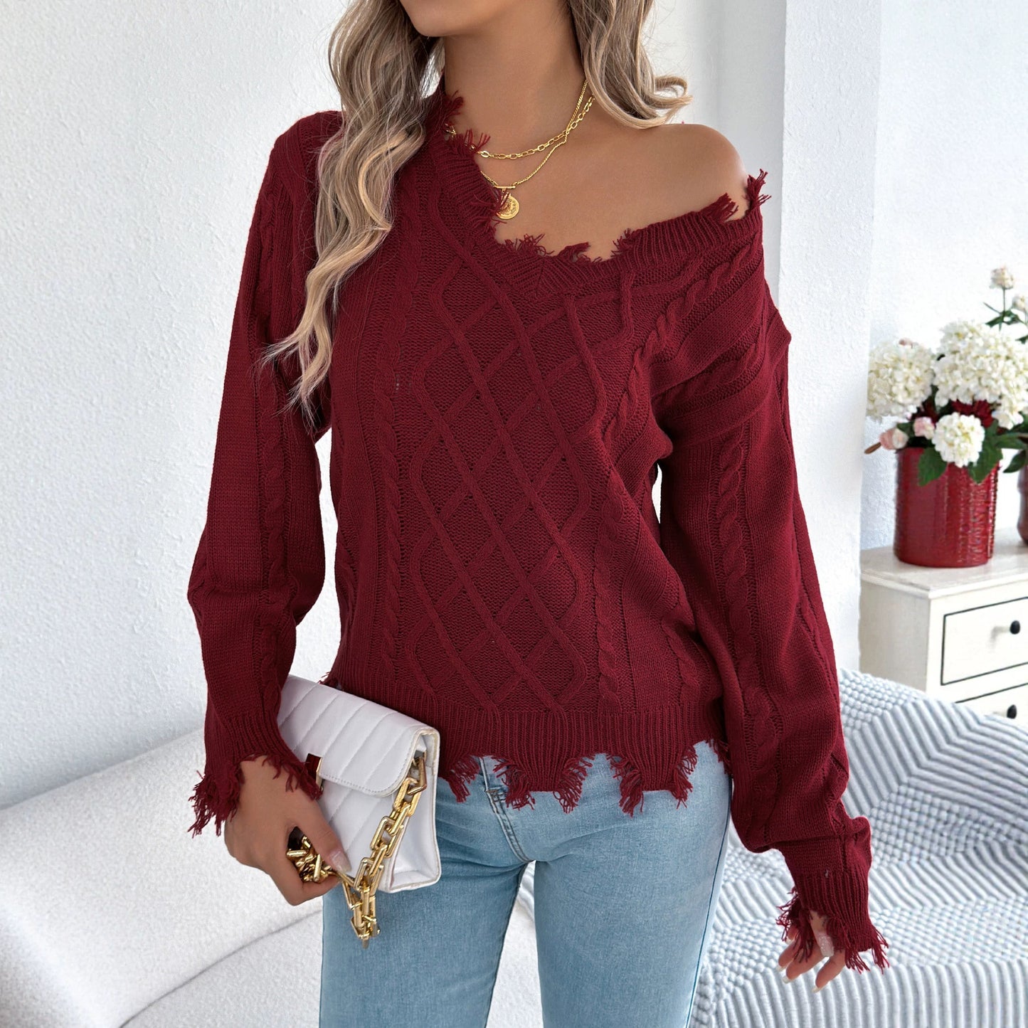 Women's Fashion Cut-out Twist Long Sleeve Sweaters