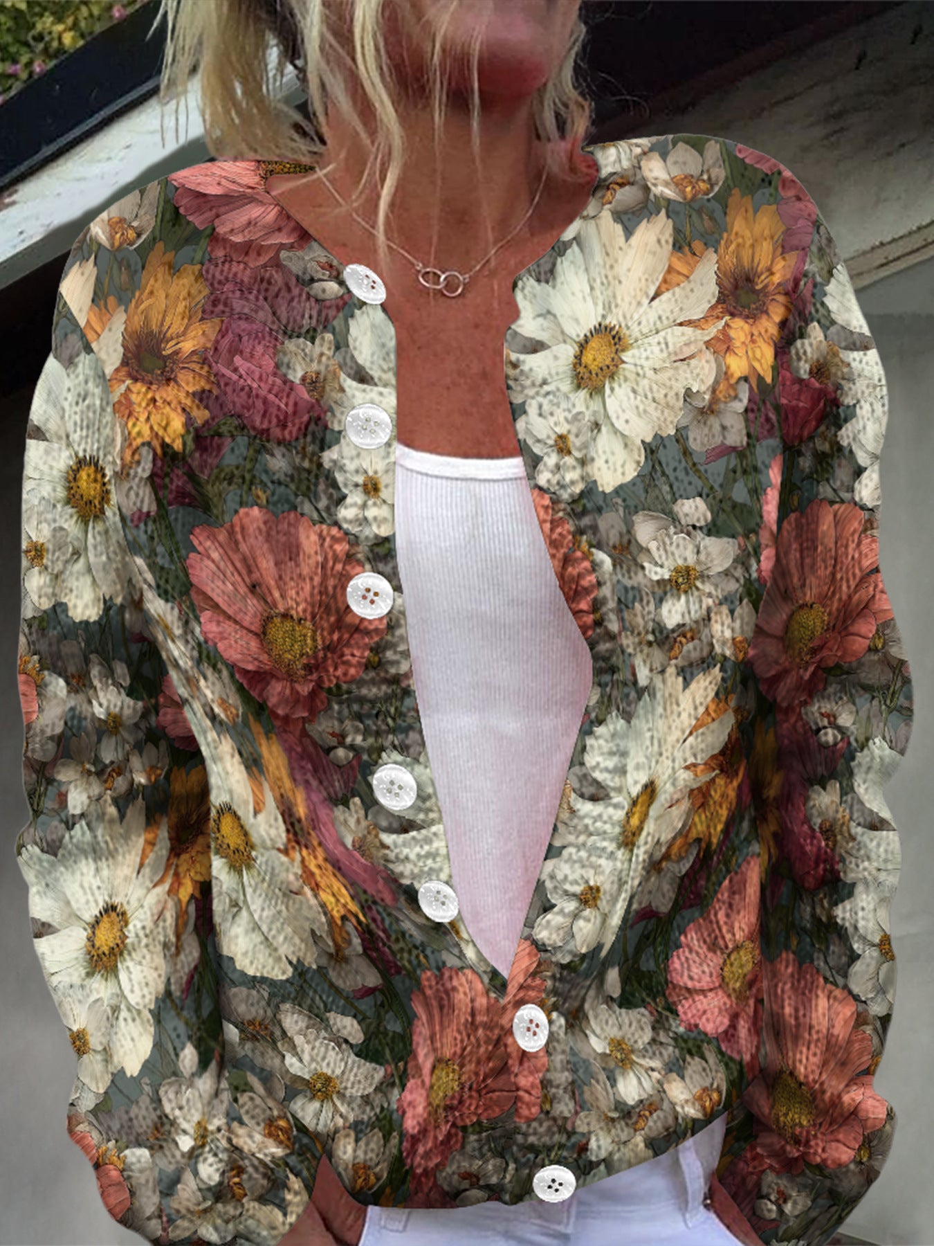Beautiful Winter Single-breasted Floral Warm Button Sweaters