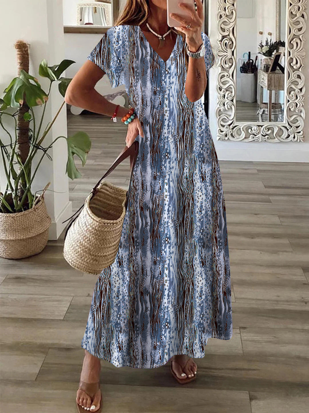 Women's Bohemian Style Printed Large Swing Dress