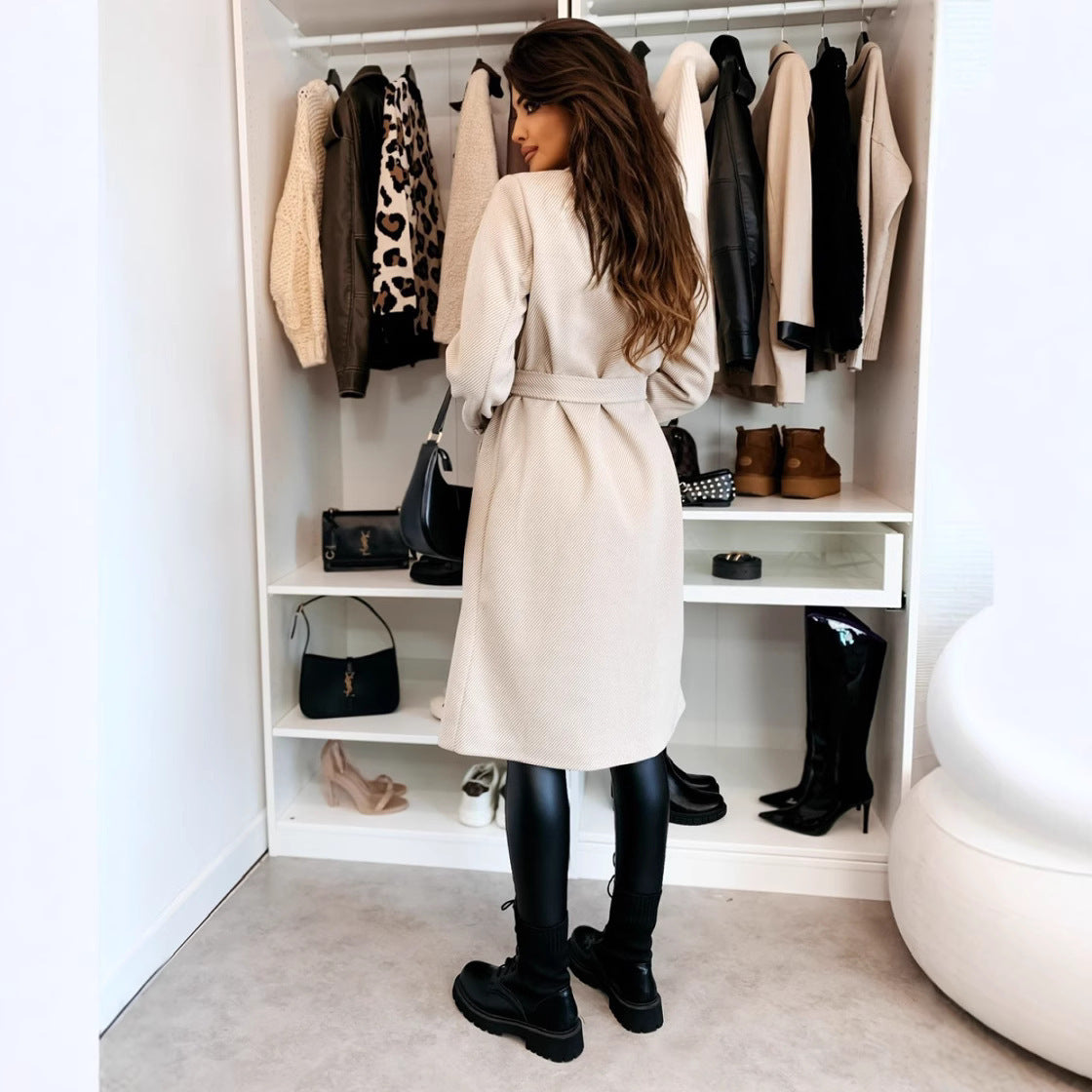 Women's Fashion Simple Solid Color Double-breasted Woolen Coats