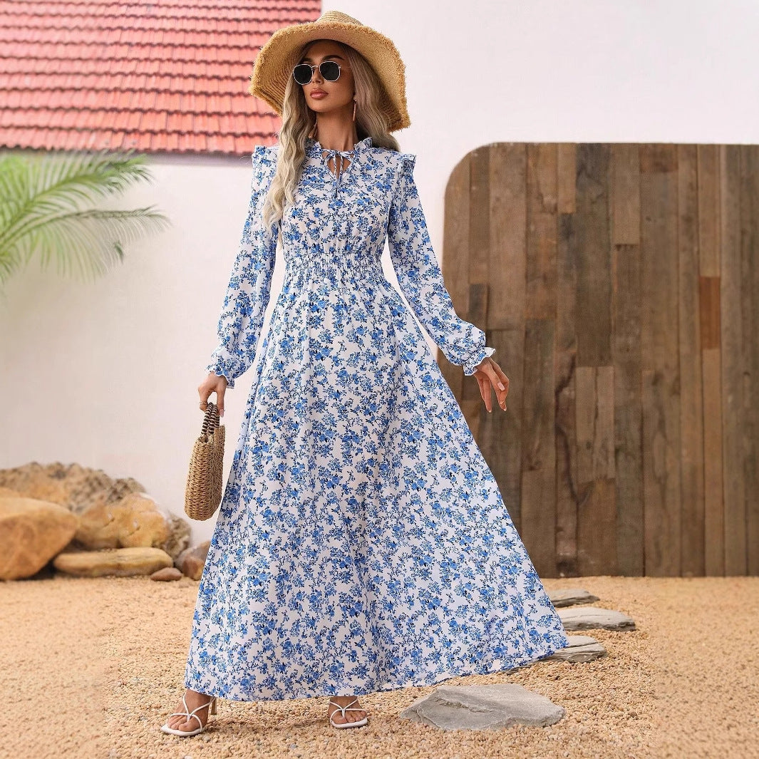 Elegant Graceful Floral Print Long Sleeve Dress