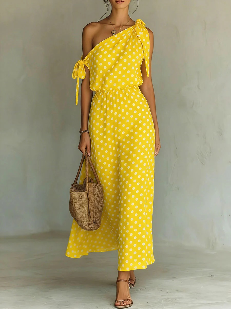Women's Elegant Cold-shoulder Sleeveless Casual Loose Polka Dress