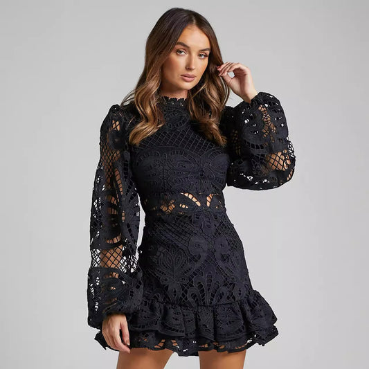 Collar Lantern Long Sleeve Dress A- Line Dresses