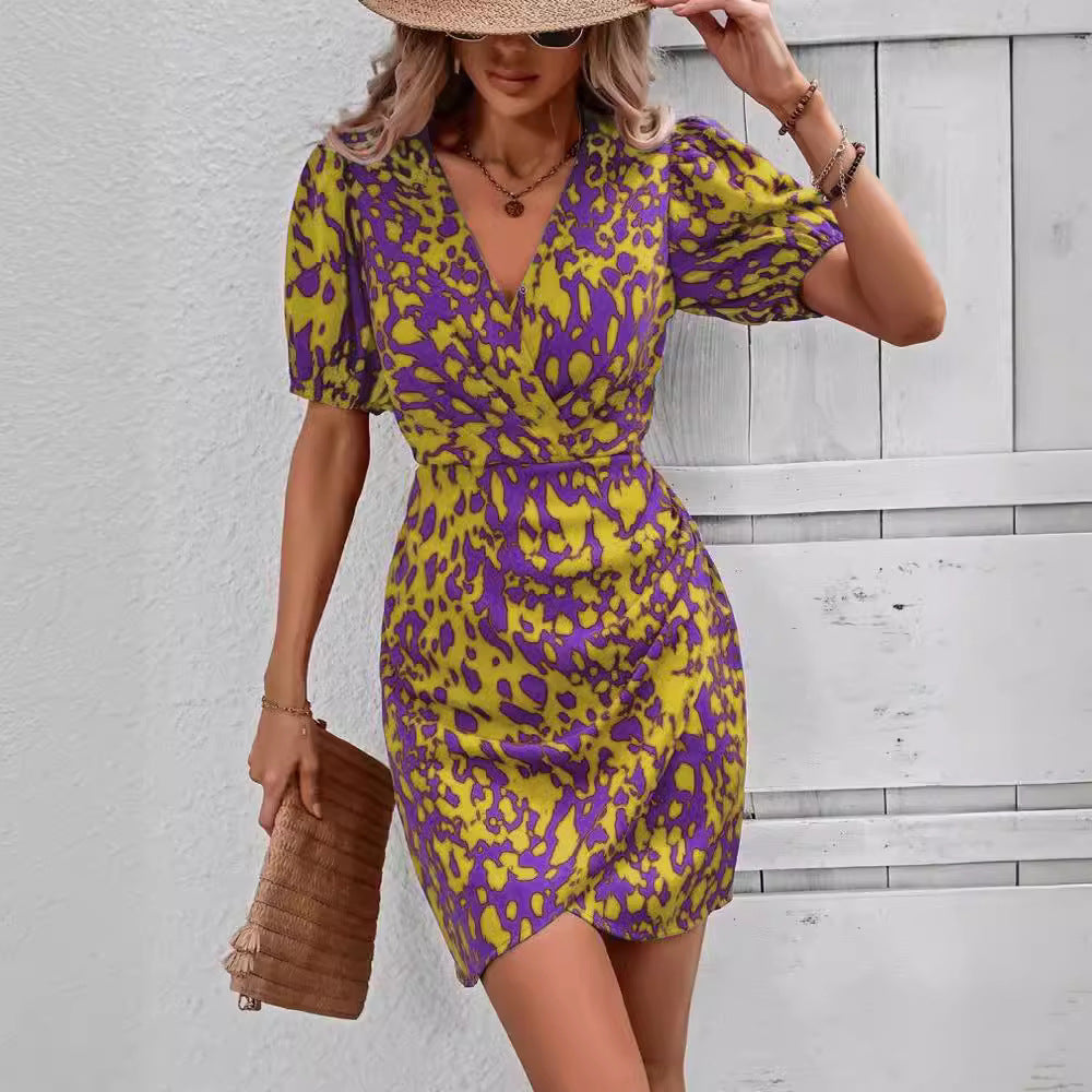 Women's Half-sleeved Waisted Casual Printed For Dress