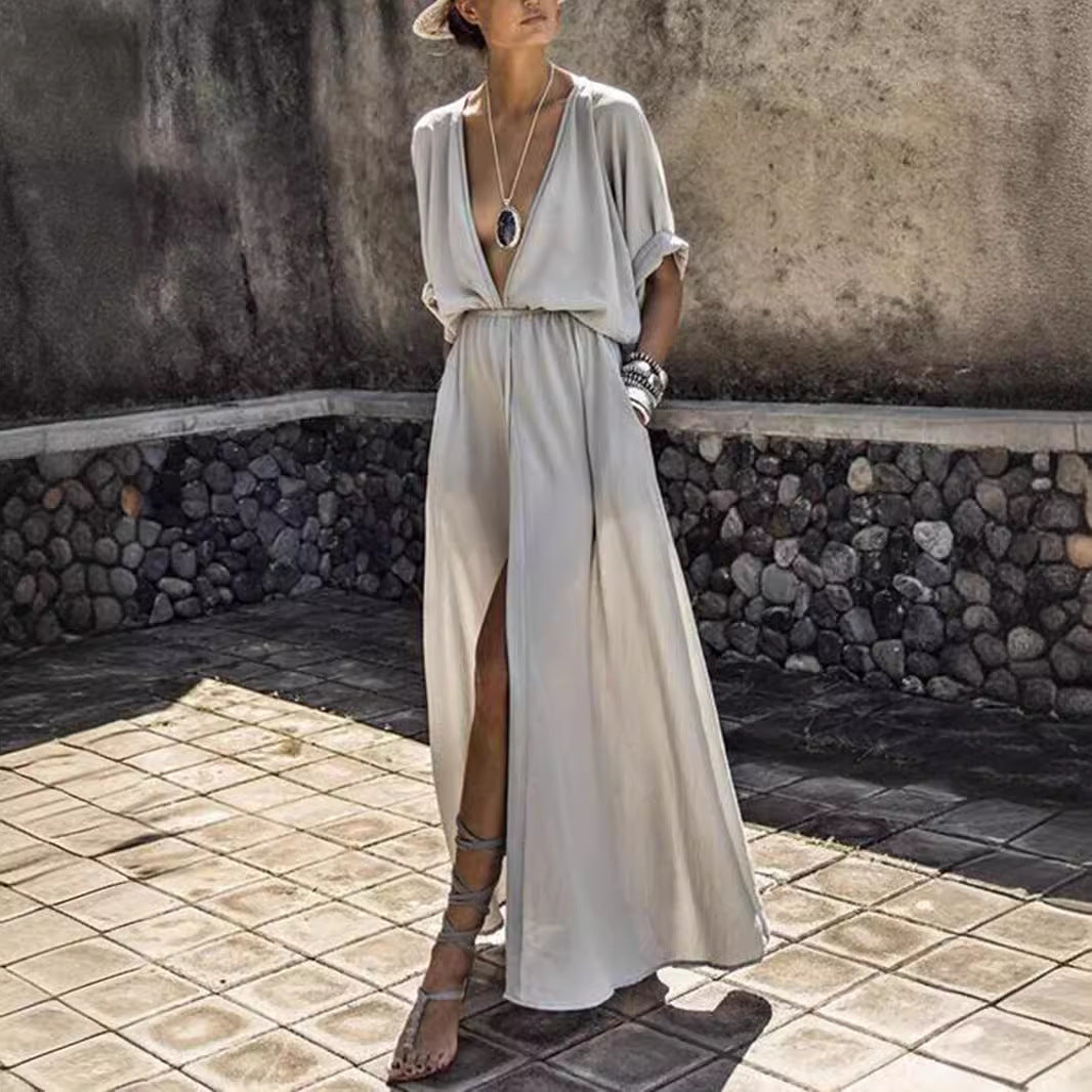 Split Sexy Waist Trimming Elastic Band Dress