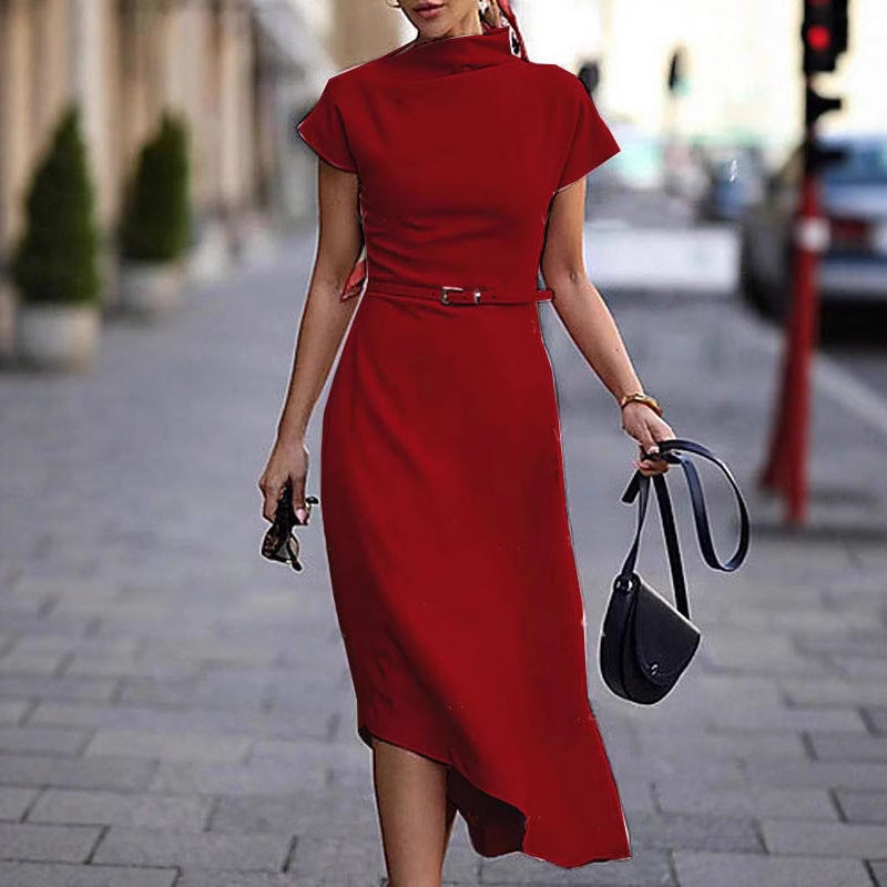 Popular Unique Solid Color Temperament Commute Dress