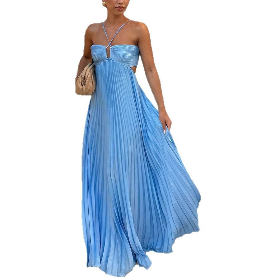 Women's Tube Pleated Large Swing Dress Solid Dresses
