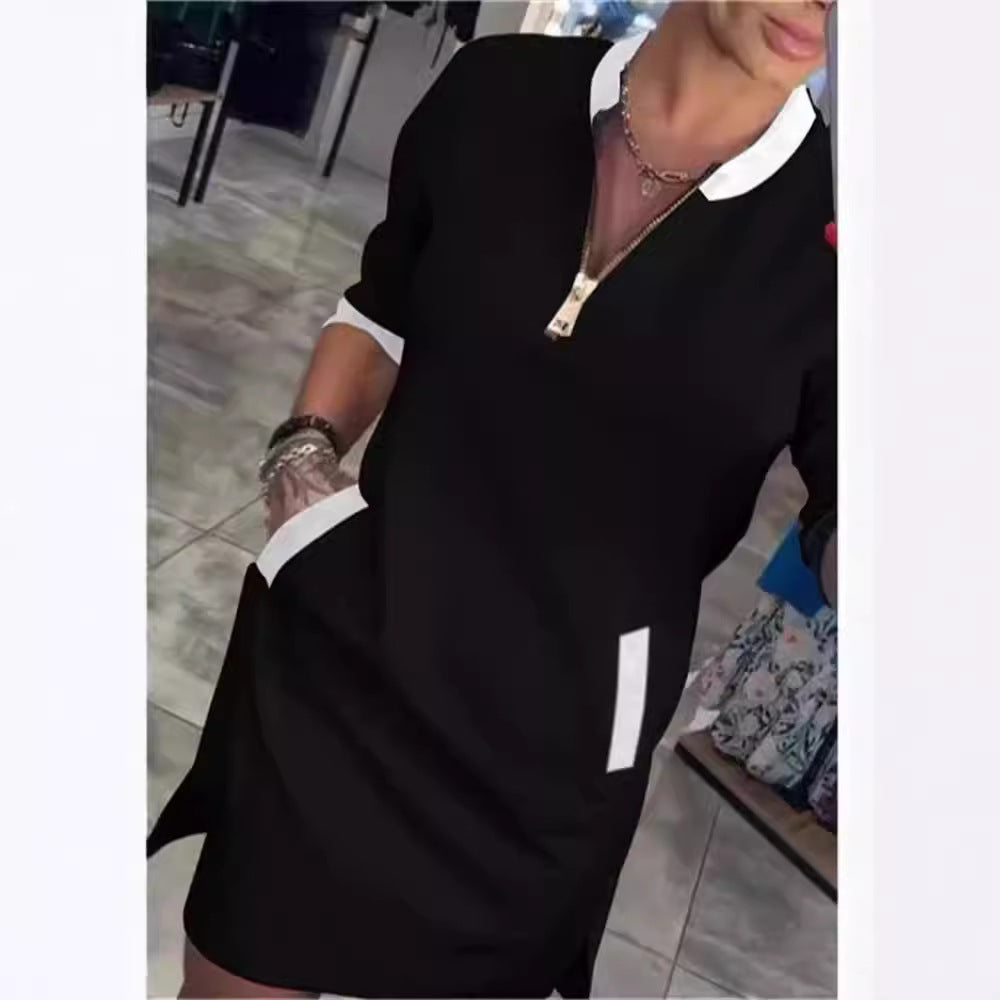 Stylish Women's Zipper Sleeve Temperament Leisure Dress