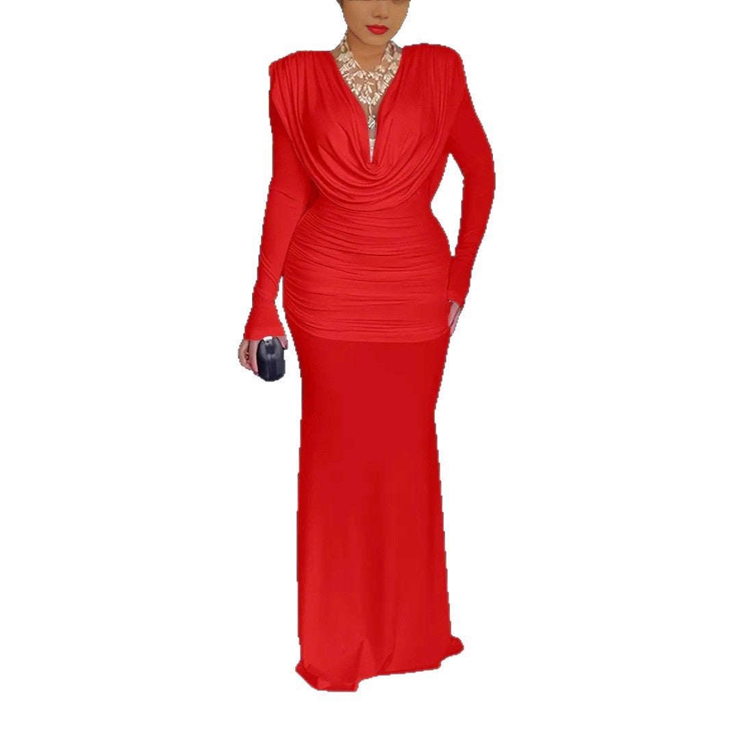 Women's Dress Waist Slimming Fishtail Pleated Graceful Dresses