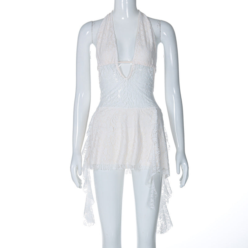 Hot Style Stitching Ribbon Halter Lace Dresses