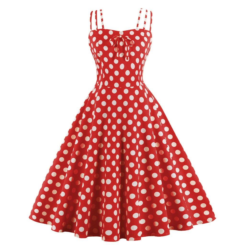 Women's Large Sling Refreshing Slim Polka Dot Dresses