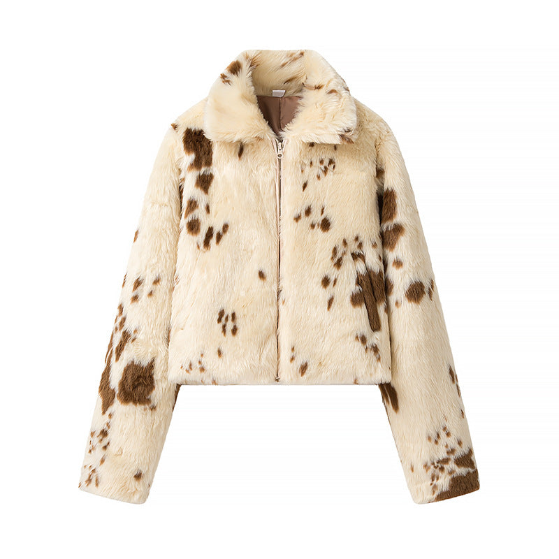 Women's Fashion Simple Leopard Print Fur Furry Coats