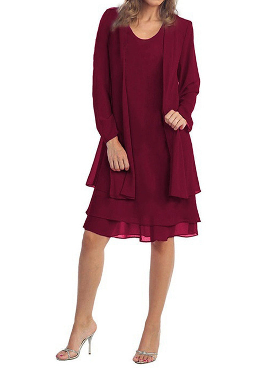 Women's Spring Chiffon Stitching Long Sleeve Mid-length Dresses