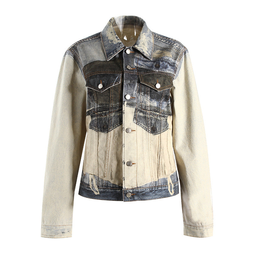 Women's Fashionable Minority Ripped Vision Patterned Denim Waist Jackets