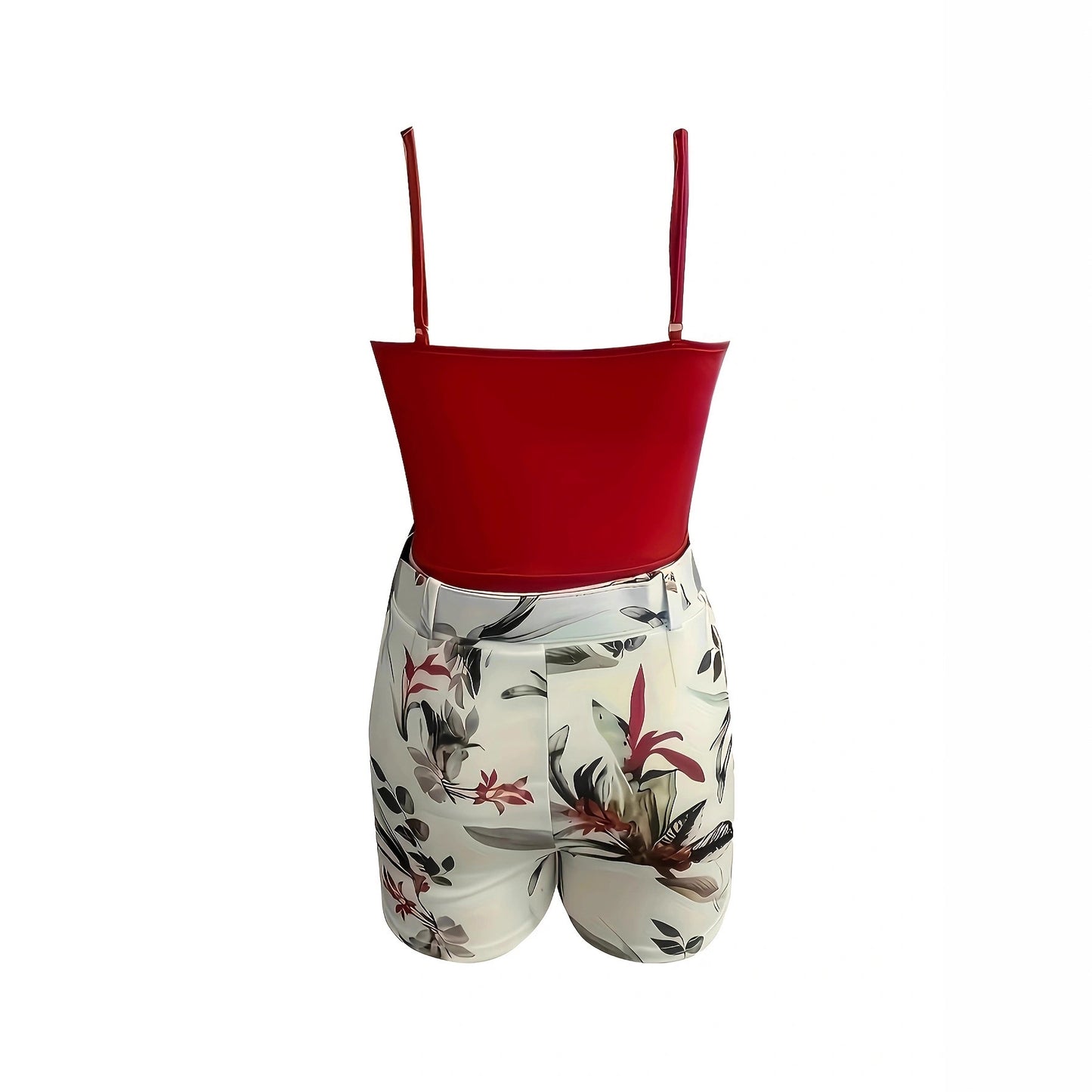 Beautiful Summer Eye-catching Plant Printed Belt Fashion Casual Suit