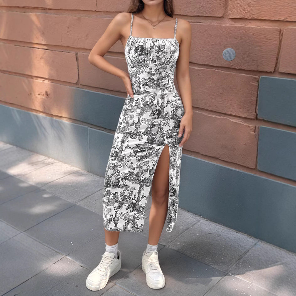 Floral Sleeveless Split Printed Little Daisy Dress
