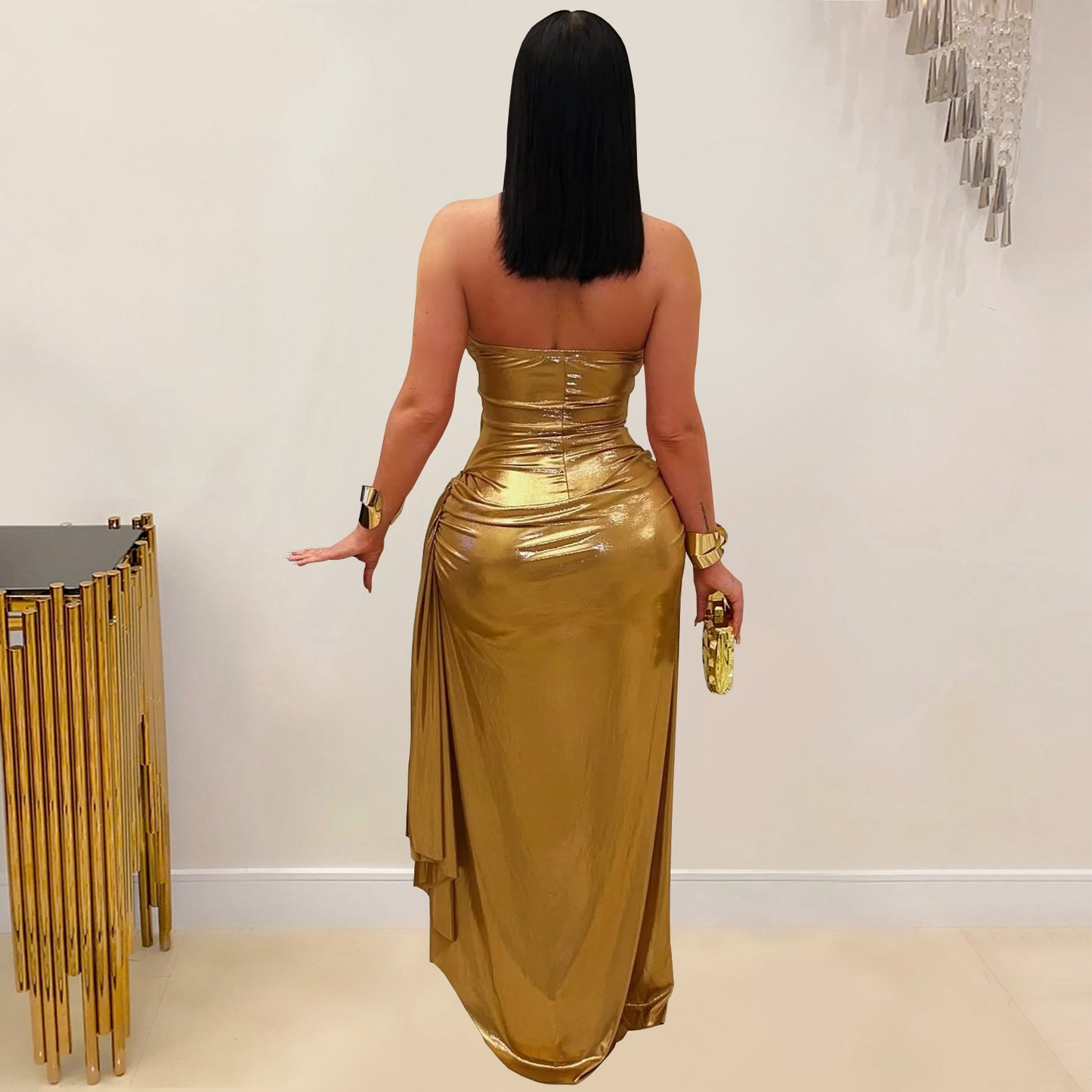 Women's Fashion Wear Sexy Halter Gold Necklace Dresses