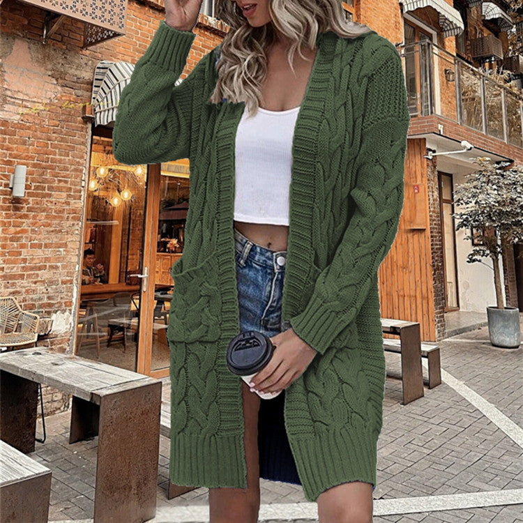 Women's Mid-length With Pockets Thick Loose Coarse Women's Sweater