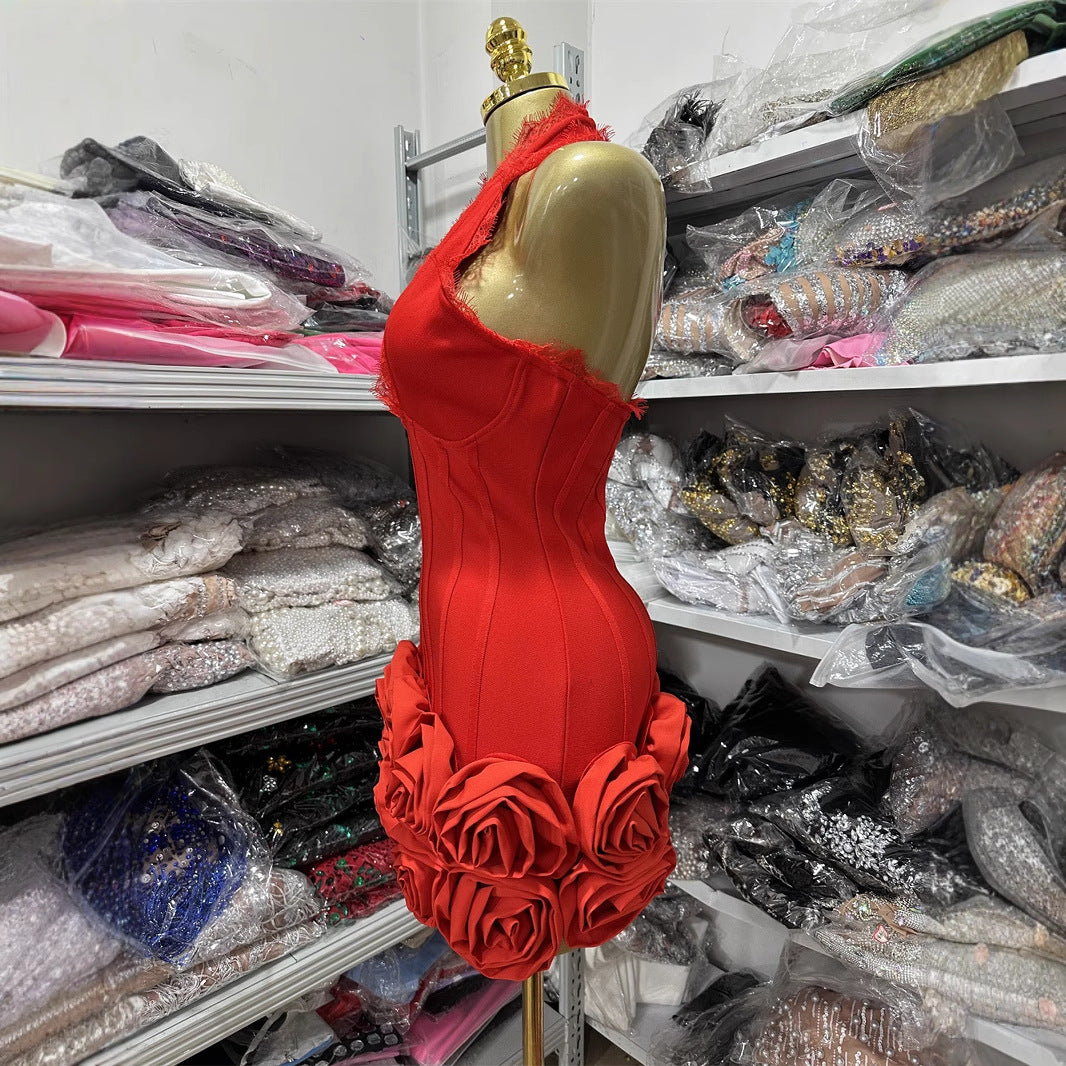 Women's Color Slim Waist Sexy Tube Dress Tops