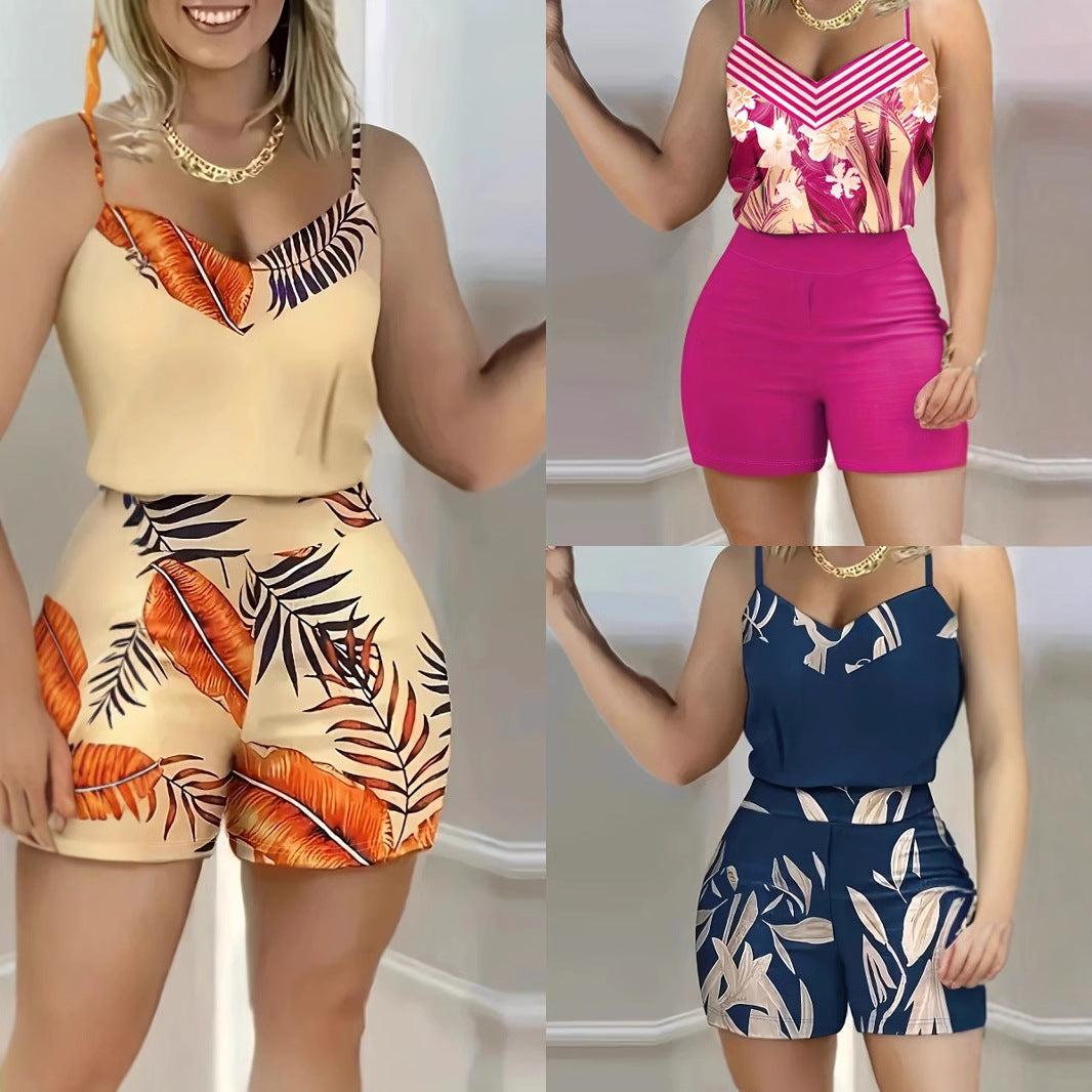 Classy Women's Printed Overall Dress Set Shorts