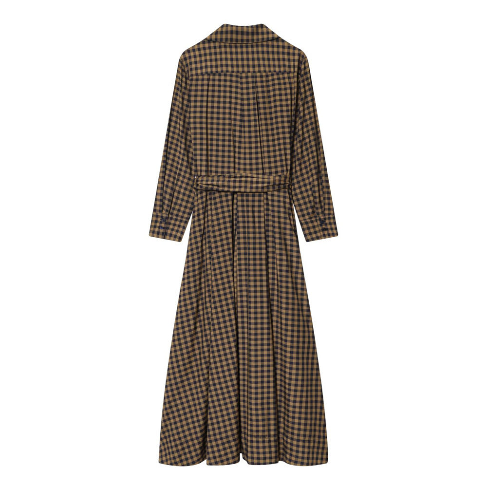 Women's Fashion Polo Collar Long Sleeve Plaid Dresses