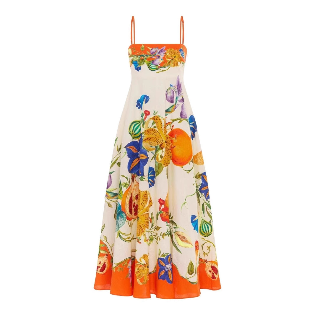 Women's Casual Beach Style Printed Large Swing Strap Dress