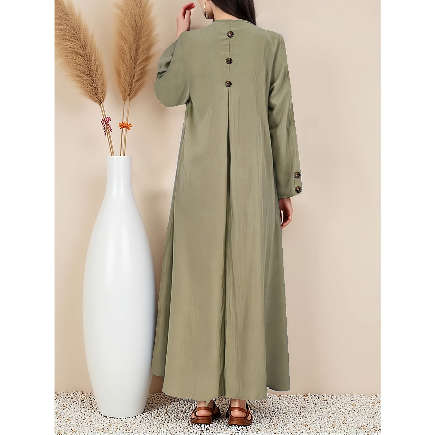Women's Casual Woven Fake Button Design Loose Dress