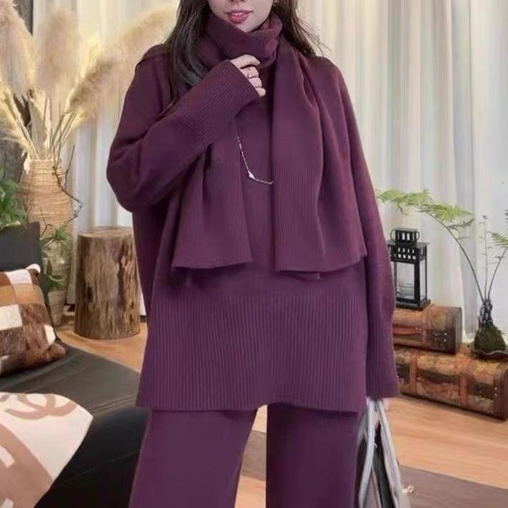 Loose Slimming Style Wide Leg Scarf Suits