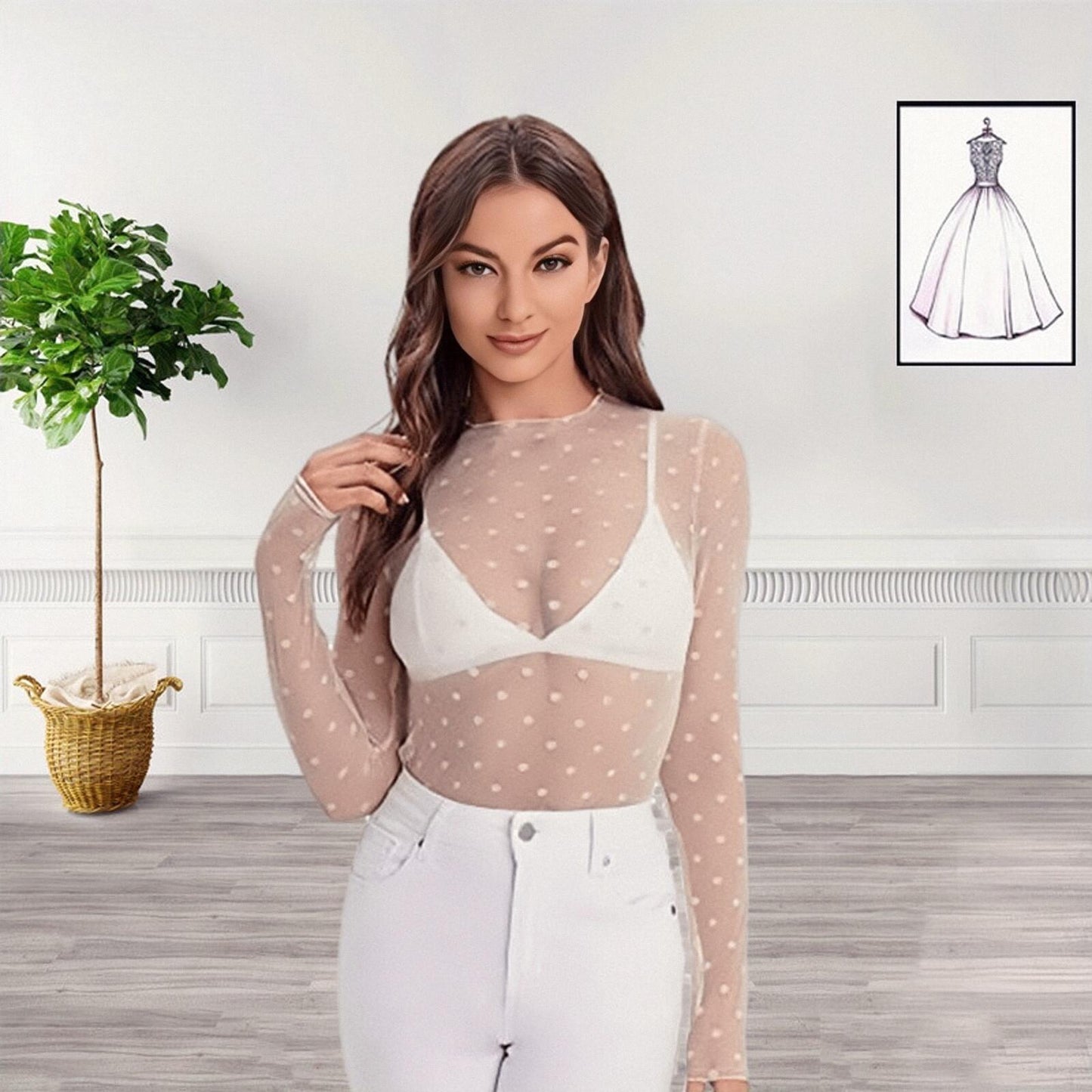 Women's Bottoming T-shirt Club Mesh Polka Dot Blouses