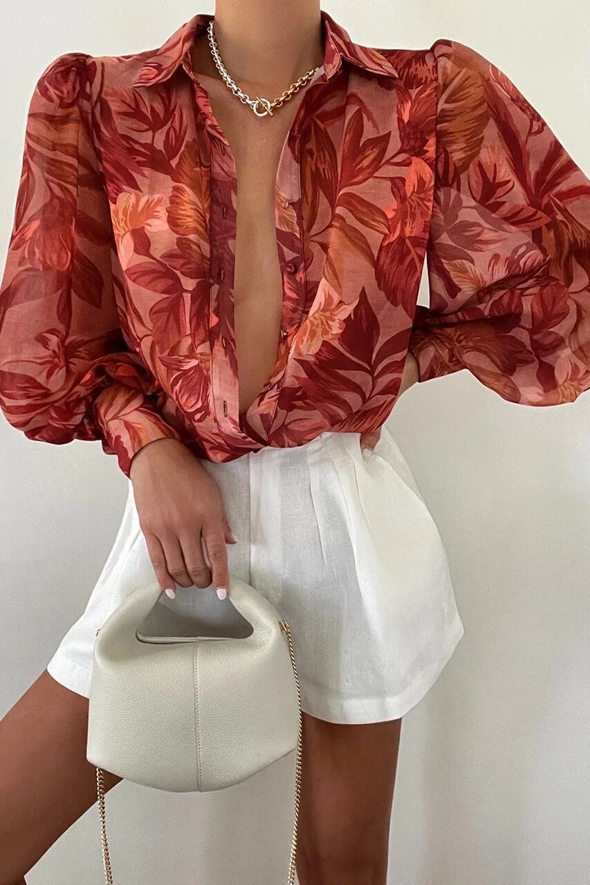 Women's Sleeve Printed Shirt Spring Single-breasted Temperament Cardigans