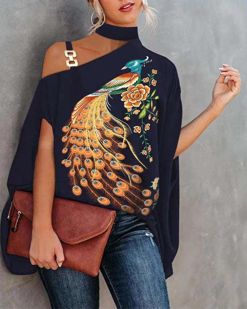 Women's Loose Wear Printed Halter Temperament Elegant Blouses