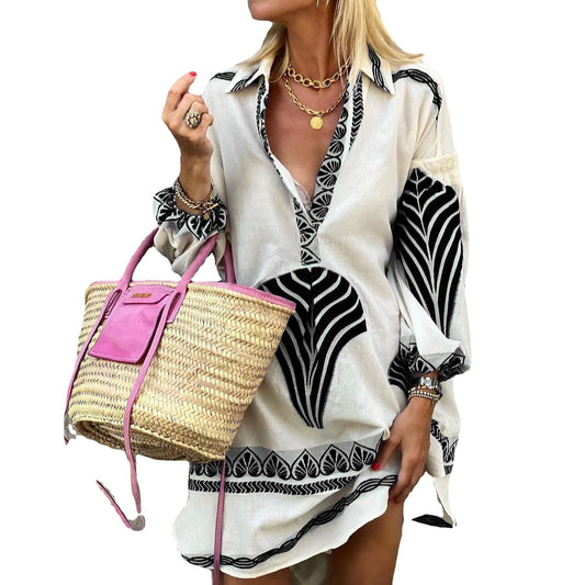 Women's Casual Long Shirt Loose Vacation Split Blouses