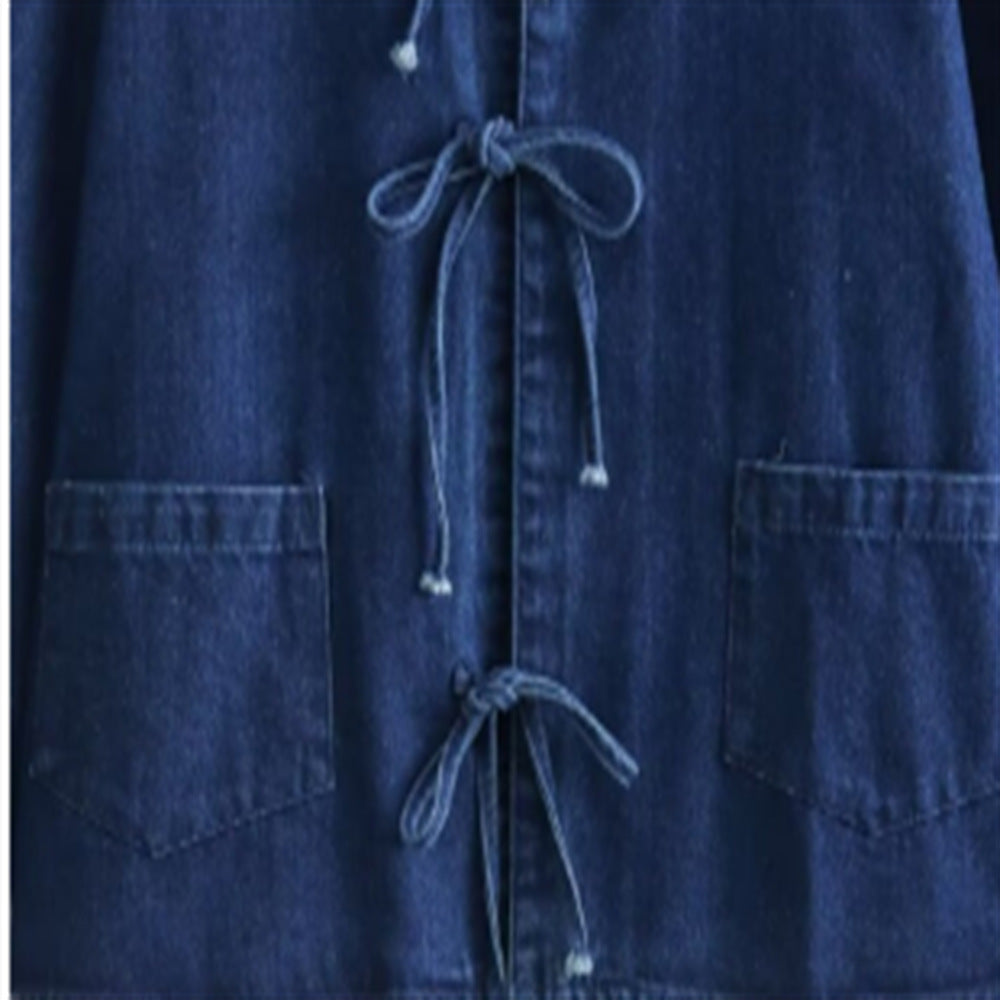 Women's Spring Lapel Bowknot Decoration Long Sleeve Pocket Washed Jackets