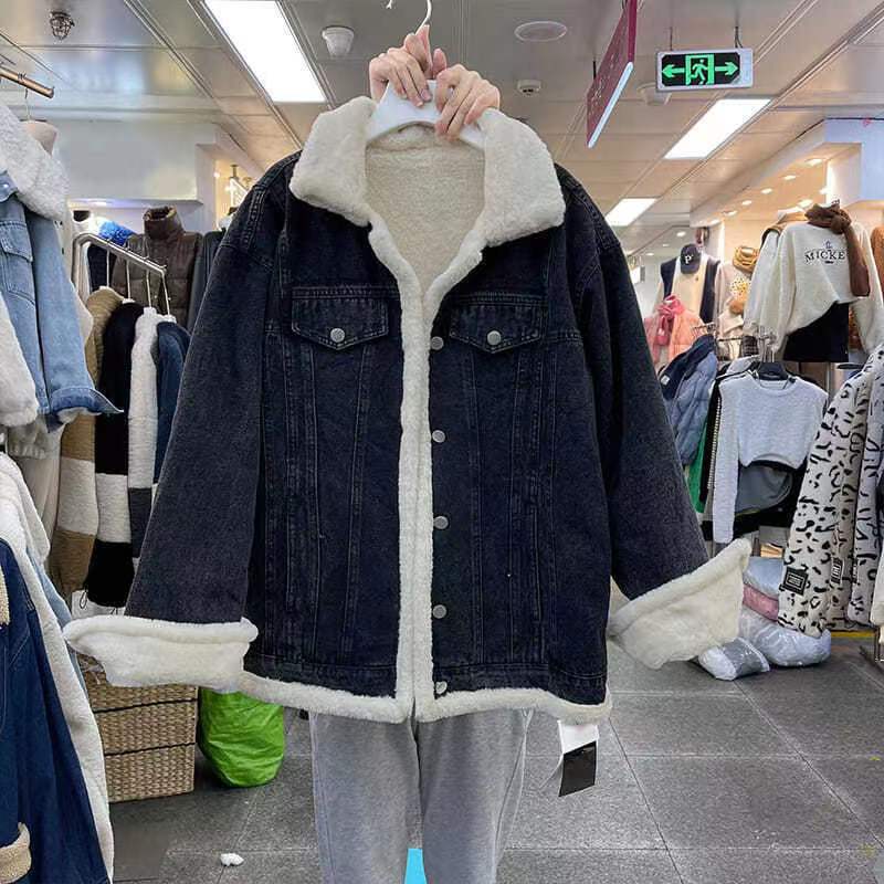 Women's Loose Fleece-lined Denim Casual Single-breasted Reversible Coats