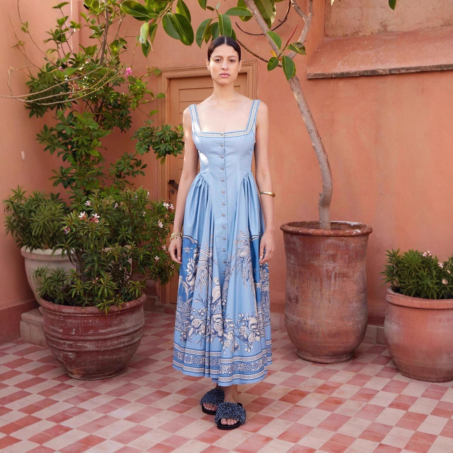Stylish Graceful Fashionable Personalized Printed Linen Dress