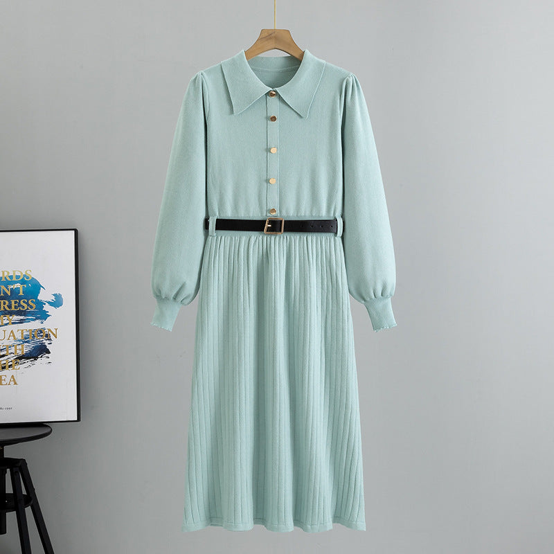 Women's Knitted Solid Color A- Line Fashion Dress